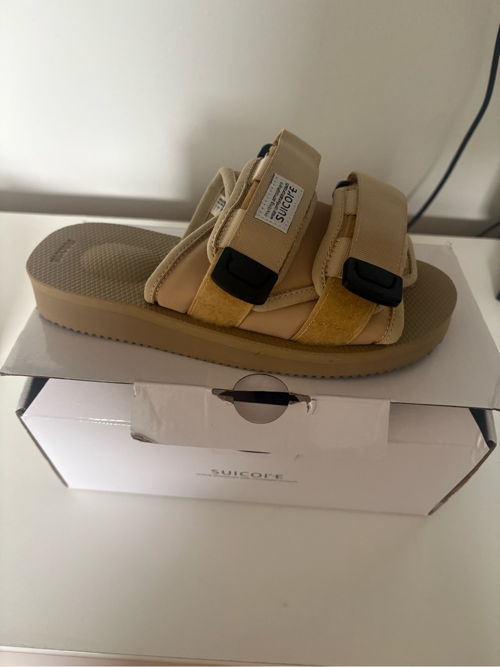 Suicoke Tan Beige Adjustable Strap Slides